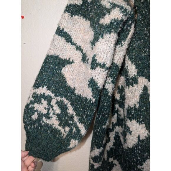 Brazos Market Women's Open Front Duster Sweater Cardigan Green and Cream One Sz - Picture 8 of 15
